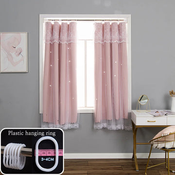 Qfdian Star Curtain Blackout Partition Window Hanging ring for Bedroom Living room With gauze pink Simple Decor curtain
